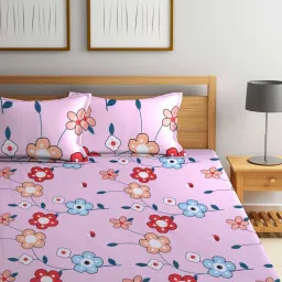 Klotthe Floral Pink 210 TC Cotton Blend King Size Bed Sheet with 2 Pillow Covers image 2
