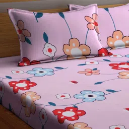 Klotthe Floral Pink 210 TC Cotton Blend King Size Bed Sheet with 2 Pillow Covers image 3