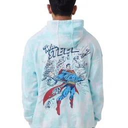 The Souled Store Sky Blue Superman Graphic Print Oversized Hooded Sweatshirt image 2