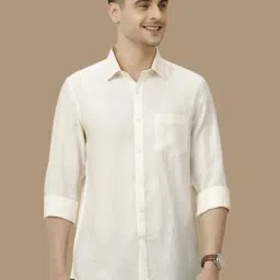 Linen Club Off White Linen Contemporary Fit Shirt-picture-14