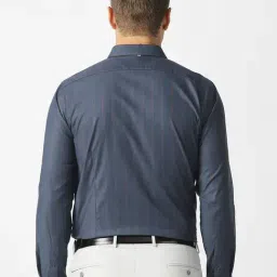 Van Heusen Navy Cotton Slim Fit Striped Formal Shirt image 2