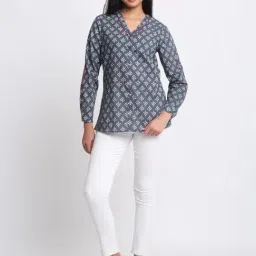 SHAYE Grey Cotton Printed Shirt image 5