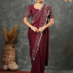 Satrani Maroon Embellished Saree With Unstitched Blouse-picture-18