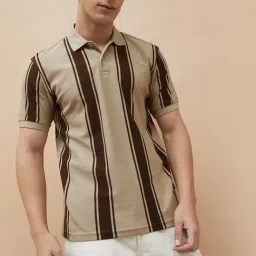 Fame Forever By Lifestyle Beige Regular Fit Striped Polo T-Shirt-image-66