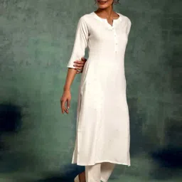 Libas Cream Woven Pattern Straight Kurta image 2