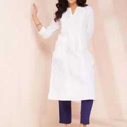 Fabindia White Cotton Calf Length Long Kurta image 4