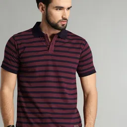 Roadster Time Travlr Men Maroon Striped & Navy Blue Polo Collar T-shirt-image-69
