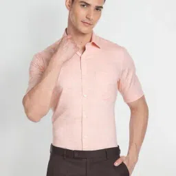 Arrow Orange Cotton Regular Fit Self Pattern Shirt-image-36