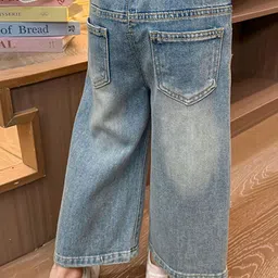 LULU & SKY Girls Wide Leg High-Rise Mildly Distressed Light Fade Jeans image 3