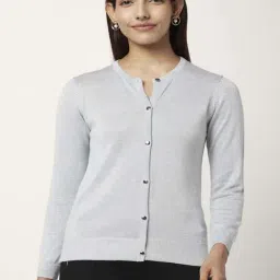 Annabelle by Pantaloons Grey Round Neck Cardigan-image-40