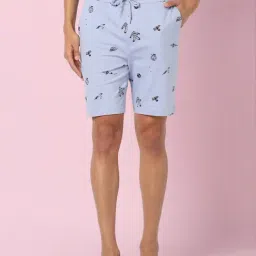 Ajile By Pantaloons Light Blue Cotton Slim Fit Printed Lounge Shorts-picture-34