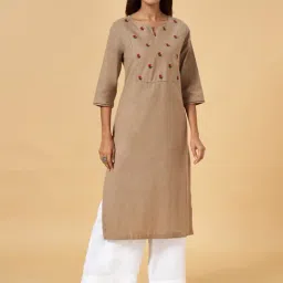 Rangmanch by Pantaloons Beige Cotton Embroidered Straight Kurta-picture-32