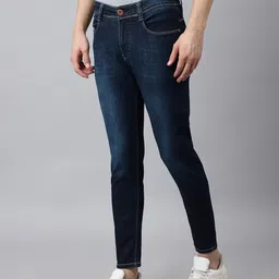 Code 61 Men Navy Blue Skinny Fit Low-Rise Light Fade Stretchable Jeans image 4