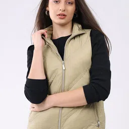 Monte Carlo Women Mock Collar Solid Padded Jacket-image-69