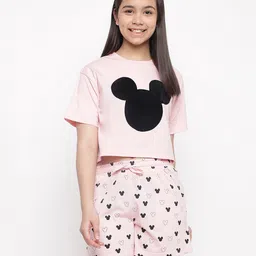 Lil Tomatoes Half Sleeves Disney Mickey Mouse Printed Night Suit - Light Pink-picture-30