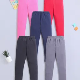 Nino Bambino 100% Cotton Pack Of 5  Solid Leggings - Multi Colour-picture-10