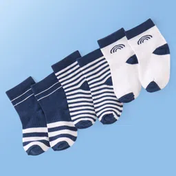 Doodle Poodle Cotton Knit Ankle Length Striped Socks Pack of 3-Navy Blue & White-image-54