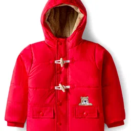 Babyhug Woven Full Sleeves Solid Hooded Padded Jacket - Red-picture-20