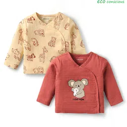 Babyoye 100% Cotton Full Sleeves Jhablas with Animal Print Pack Of 2- Cream & Red-image-28