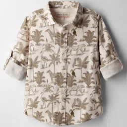 JASH KIDS Cotton Woven Full Sleeves Shirt With Animal Print - Khaki-picture-19