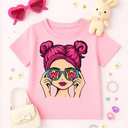 Luke and Lilly Cotton Knit Half Sleeves Cute Girl Printed Tee - Pink-image-16