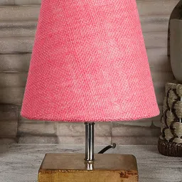 Devansh Jute Square Natural Wood Table Lamp - Pink image 2
