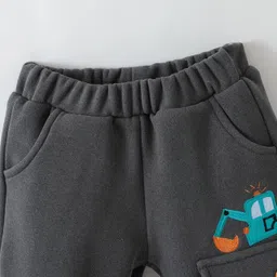 Kookie Kids Full Length Track Pants with Pockets & Vehicle Print - Dark Grey image 3