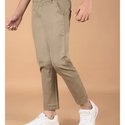 CRIMSOUNE CLUB Cotton Solid Trousers - Khaki image 4