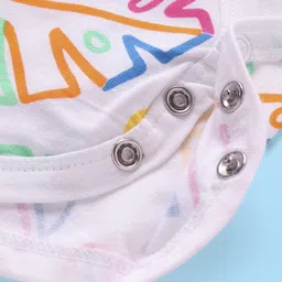 Babyhug 100% Cotton Knit Frill Sleeves Frock Style Onesie with Tropical Theme Print - White image 3