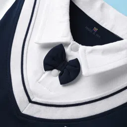 mark & mia Mark& Mia Cotton Knit Half Sleeves Rompers with Bow Applique - Navy Blue & White image 3