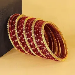 Qufrozy Maroon Glass Artificial Stones & Beads Bangle image 2