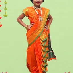Mom and Me Kids-Girls Orange Sarees image 2