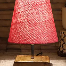 Devansh Jute Square Natural Wood Table Lamp - Pink image 4