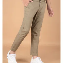 CRIMSOUNE CLUB Cotton Solid Trousers - Khaki image 5
