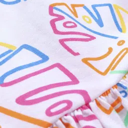 Babyhug 100% Cotton Knit Frill Sleeves Frock Style Onesie with Tropical Theme Print - White image 4