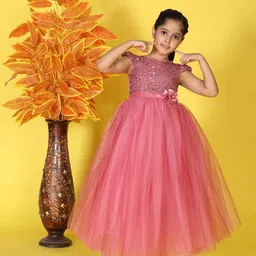 Toy Balloon kids Girls Embellished Tulle Sequined Detail Fit & Flare Maxi Dress-picture-44