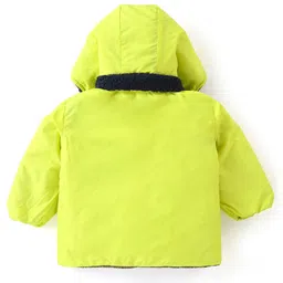 Babyoye Inner Sherpa Lined Woven Quilted Full Sleeves Reversible Jacket Colour Block Pattern- Green image 5