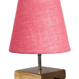 Devansh Jute Square Natural Wood Table Lamp - Pink image 5