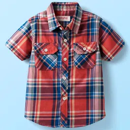 Babyhug Cotton Woven Half Sleeves Checked Shirt with T-Shirt - Red & White image 5