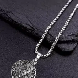 PASU FASHION Unisex Silver-Plated Stainless Steel Hanuman Face Pendant With Chain image 1