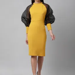KASSUALLY Yellow & Black Relaxed Fit Bodycon Dress-image-7