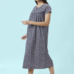 Dreamz by Pantaloons Blue Cotton Printed Night Gown image 3