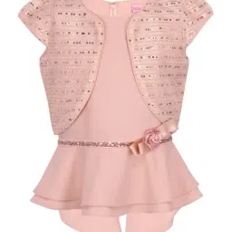 Cutecumber Kids Peach Zari Work Top & Shrug Set-image-27
