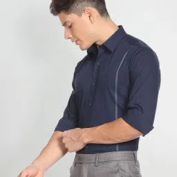 Arrow New York Navy Slim Fit Self Design Shirt image 3