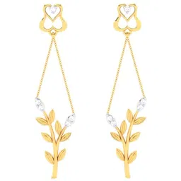 P.C Chandra Jeweller 18k Leafy Design Yellow Gold with A Unique Heart & Diamond Dangler Earrings-image-81