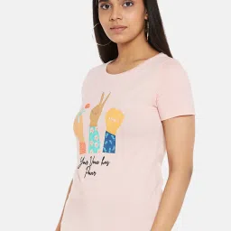 Honey by Pantaloons Baby Pink Cotton Printed T-Shirt image 3