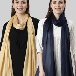 TWIN BIRDS Golden & Navy Plain Dupatta - Pack Of 2-picture-16