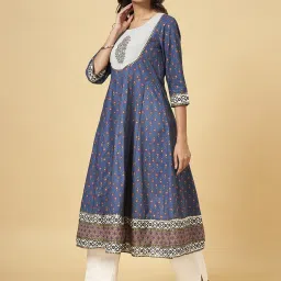 Rangmanch by Pantaloons Blue Cotton Floral Print Anarkali Kurta image 3