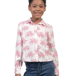 Crimsoune Club Girls Peach Slim Fit Floral Print Shirt-picture-19