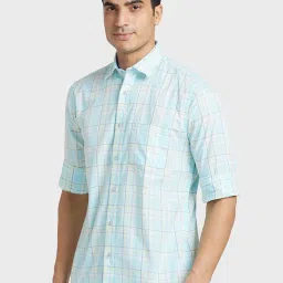 Colorplus Blue Cotton Tailored Fit Checks Shirt image 3